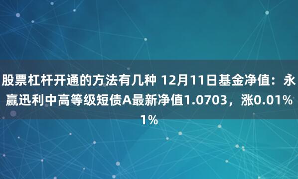 股票杠杆开通的方法有几种 12月11日基金净值：永赢迅利中高等级短债A最新净值1.0703，涨0.01%